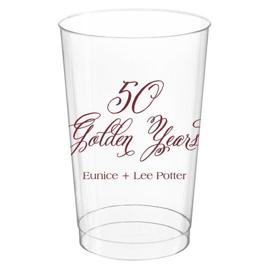 Elegant 50 Golden Years Clear Plastic Cups